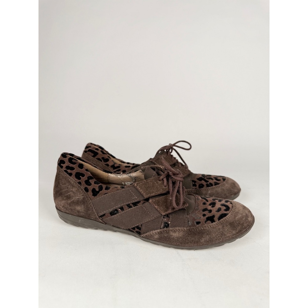 Sesto Meucci Brown Suede Leopard Print Lace Up Sneakers Made in Italy Size 5.5M